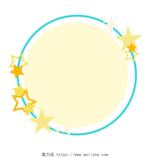 黄色星星边框圆形边框手绘星星PNG素材
